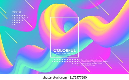 Abstract Wave Liquid Shape. Colorful 3d Flow Design. Trendy Rainbow Gradient in Pastel Colors for Wave Poster, Flyer. Modern Vector Illustration. Creative Template with Wave Rainbow Fluid Elements.
