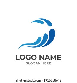 abstract wave logo concept flat blue color style