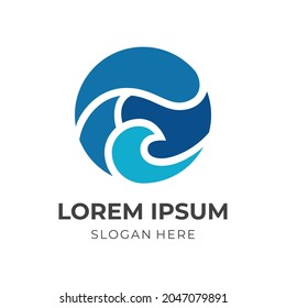 concepto de logotipo de onda abstracta con estilo de color azul plano
