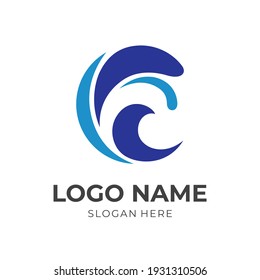 diseño de logotipo de onda abstracta de color azul plano