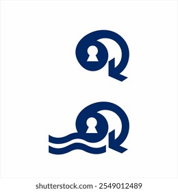 Diseño Abstractas del logotipo de la onda con la cerradura y la muestra de la flecha.