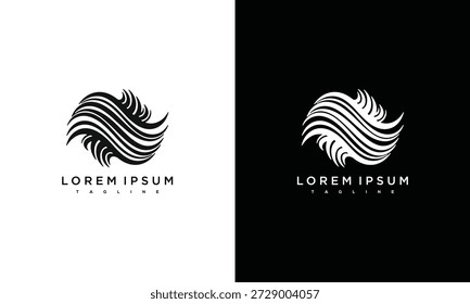 Abstract wave logo designs on contrasting backgrounds, showcasing versatility and modern design elements