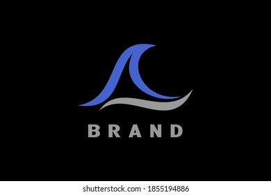 Abstract wave logo with letter A design concept, modern and elegant ocean logo illustration.