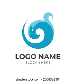 abstract wave logo template with flat blue color style