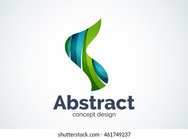 Plantilla de logotipo de onda abstracta, concepto de movimiento suave. Estilo de diseño de piezas superpuestas en color