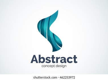 Abstract wave logo template, smooth motion concept. Color overlapping pieces design style