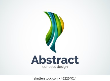 Plantilla de logotipo de onda abstracta, concepto de movimiento suave. Estilo de diseño de piezas superpuestas en color