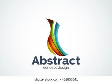 Abstract wave logo template, smooth motion concept. Color overlapping pieces design style
