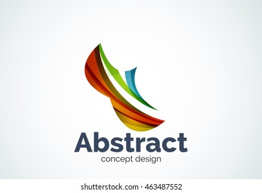 Plantilla de logotipo de onda abstracta, concepto de movimiento suave. Estilo de diseño de piezas superpuestas en color