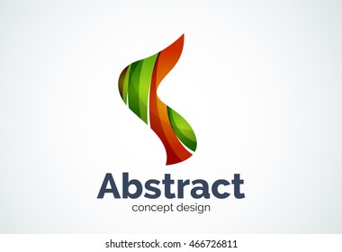 Abstract wave logo template, smooth motion concept. Color overlapping pieces design style