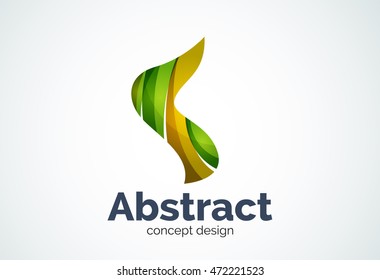 Abstract wave logo template, smooth motion concept. Color overlapping pieces design style