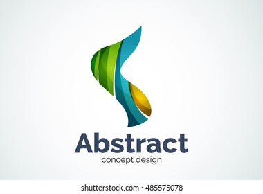 Abstract wave logo template, smooth motion concept. Color overlapping pieces design style