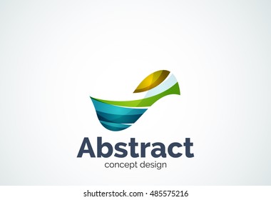 Abstract wave logo template, smooth motion concept. Color overlapping pieces design style