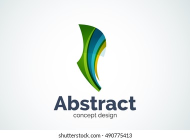 Plantilla de logotipo de onda abstracta, concepto de movimiento suave. Estilo de diseño de piezas superpuestas en color