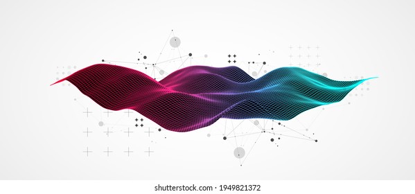 The abstract wave is made in a frame style in a bright gradient color. Template for science and technology presentation.