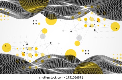 The abstract wave is made in a frame style in a bright gradient color. Template for science and technology presentation.