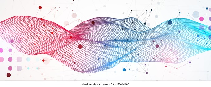 La onda abstracta está hecha en un estilo de marco en un color gradiente brillante. Plantilla para presentación de ciencia y tecnología.