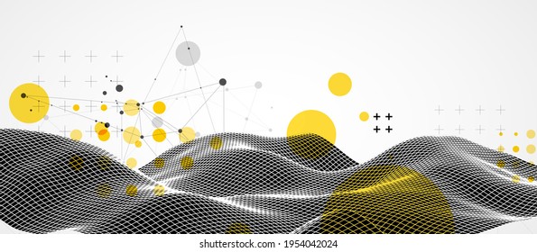 The abstract wave is made in a frame style in a bright gradient color. Template for science and technology presentation.