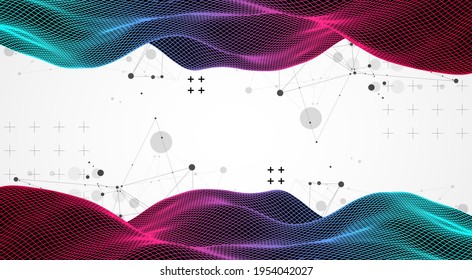 The abstract wave is made in a frame style in a bright gradient color. Template for science and technology presentation.