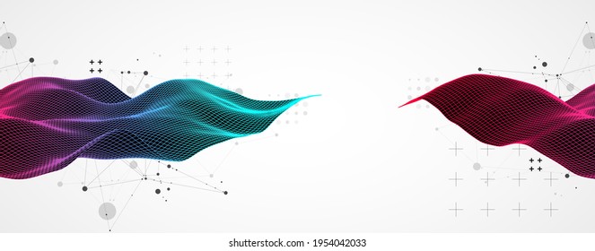 La onda abstracta está hecha en un estilo de marco en un color gradiente brillante. Plantilla para presentación de ciencia y tecnología.