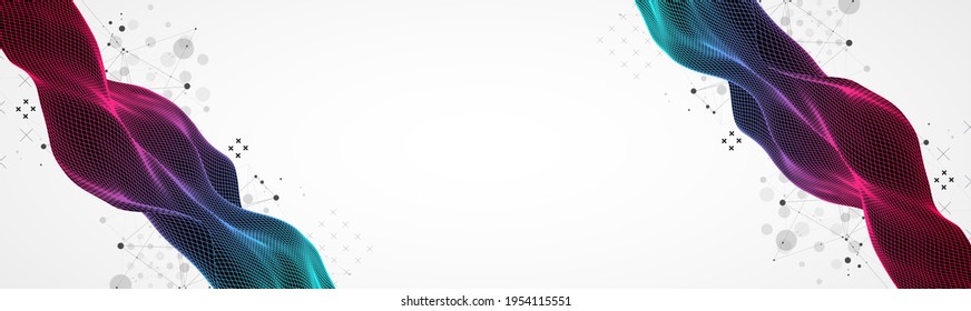 La onda abstracta está hecha en un estilo de marco en un color gradiente brillante. Plantilla para presentación de ciencia y tecnología.