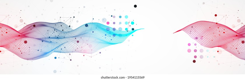 The abstract wave is made in a frame style in a bright gradient color. Template for science and technology presentation.
