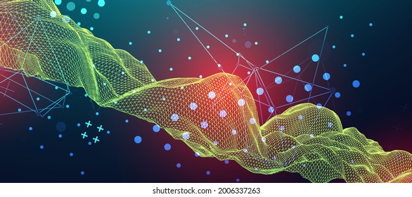 La onda abstracta está hecha en un estilo de marco en un color gradiente brillante. Plantilla para presentación de ciencia y tecnología.