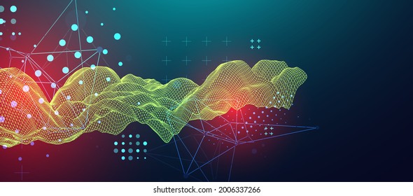 The abstract wave is made in a frame style in a bright gradient color. Template for science and technology presentation.