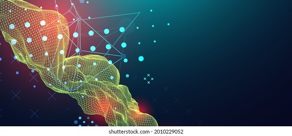 The abstract wave is made in a frame style in a bright gradient color. Template for science and technology presentation.