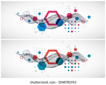 The abstract wave is made in a frame style. Template for science and technology presentation.