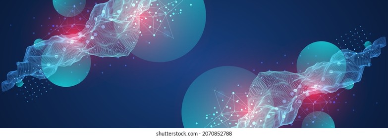 Die abstrakte Welle wird in einem Rahmenstil in einer hellen Farbverlauf-Farbe hergestellt. Vorlage für Wissenschafts- und Technologiepräsentation.