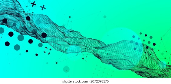 The abstract wave is made in a frame style in a bright gradient color. Template for science and technology presentation.