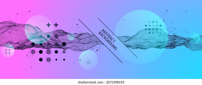 The abstract wave is made in a frame style in a bright gradient color. Template for science and technology presentation.