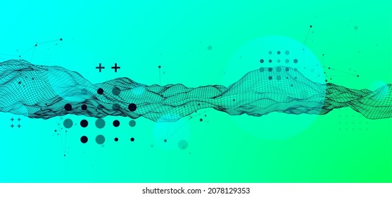 The abstract wave is made in a frame style in a bright gradient color. Template for science and technology presentation.