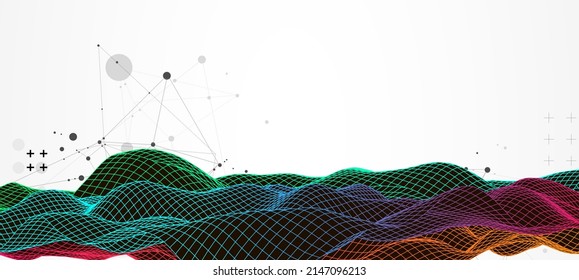 The abstract wave is made in a frame style in a bright gradient color. Template for science and technology presentation.