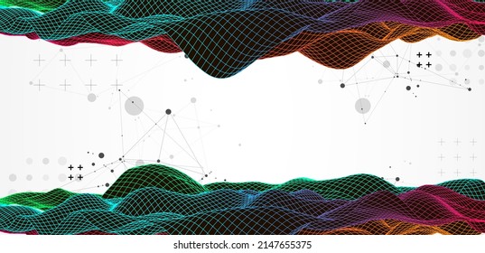 La onda abstracta está hecha en un estilo de marco en un color gradiente brillante. Plantilla para presentación de ciencia y tecnología.