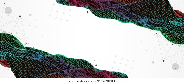 The abstract wave is made in a frame style in a bright gradient color. Template for science and technology presentation.