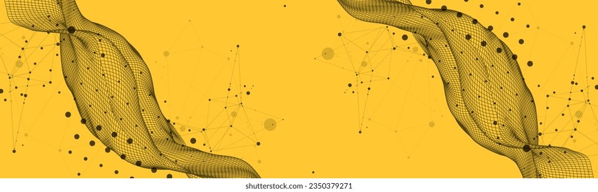 Die abstrakte Welle wird im Rahmen-Stil gemacht. Vorlage für Wissenschafts- und Technologiepräsentation. Vektorgrafik
