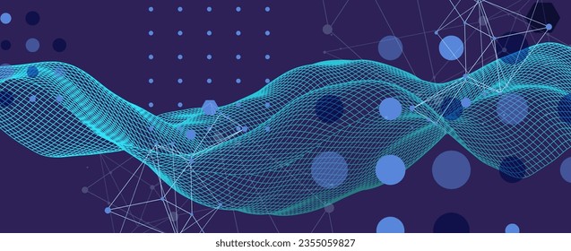 The abstract wave is made in a frame style in a bright gradient color. Template for science and technology presentation.