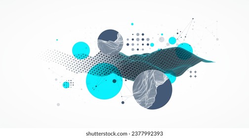 La onda abstracta está hecha en un estilo de marco. Plantilla de semitono para presentación de ciencia y tecnología. Vector