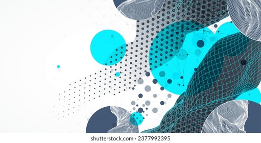 The abstract wave is made in a frame style. Halftone Template for science and technology presentation. Vector