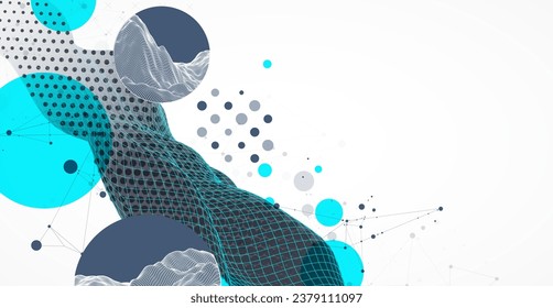 The abstract wave is made in a frame style. Halftone Template for science and technology presentation. Vector