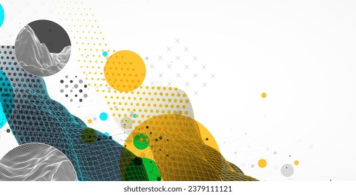 The abstract wave is made in a frame style. Halftone Template for science and technology presentation. Vector