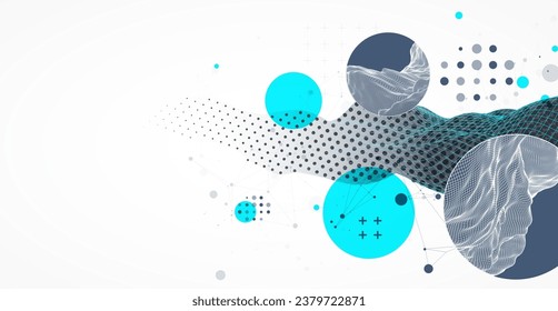 The abstract wave is made in a frame style. Halftone Template for science and technology presentation. Vector