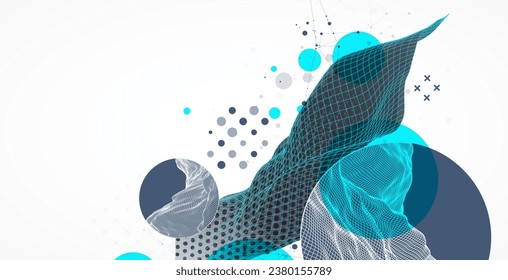 La onda abstracta está hecha en un estilo de marco. Plantilla de semitono para presentación de ciencia y tecnología. Vector
