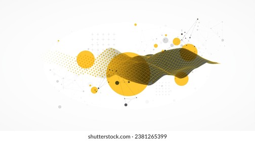 The abstract wave is made in a frame style. Halftone Template for science and technology presentation. Vector