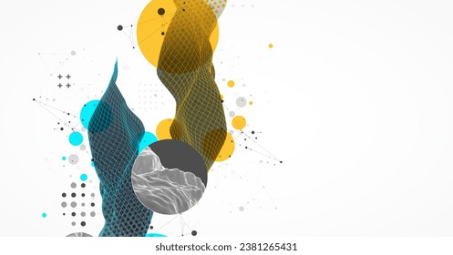 La onda abstracta está hecha en un estilo de marco. Plantilla de semitono para presentación de ciencia y tecnología. Vector