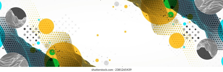 La onda abstracta está hecha en un estilo de marco. Plantilla de semitono para presentación de ciencia y tecnología. Vector