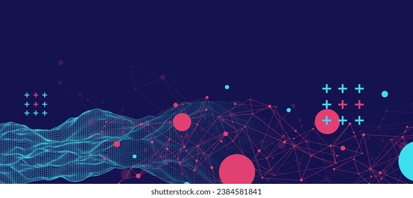 The abstract wave is made in a frame style. Template for science and technology presentation. Handmade vector.