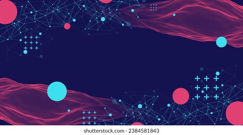 The abstract wave is made in a frame style. Template for science and technology presentation. Handmade vector.